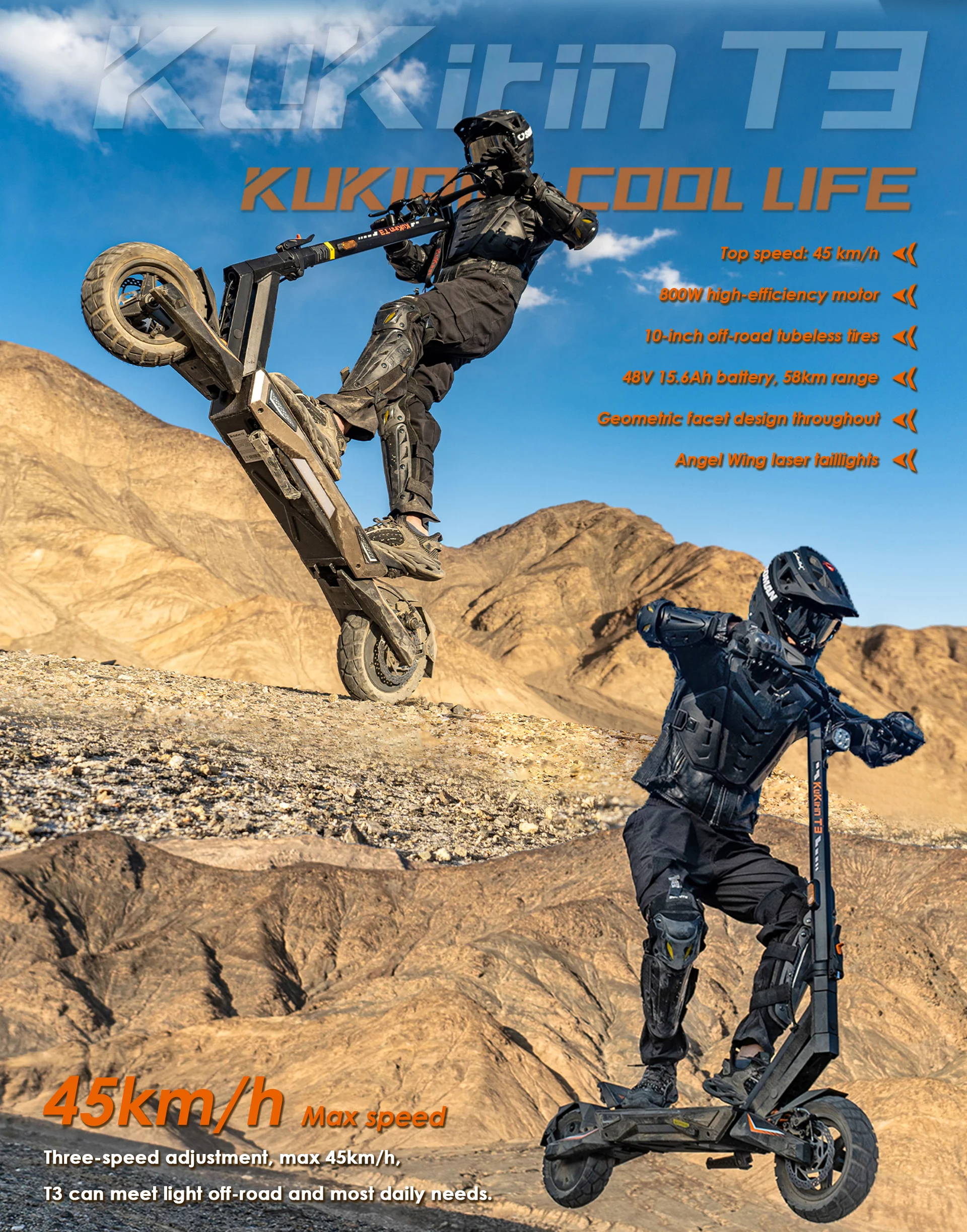 KuKirin T3 elektriskais skrejritenis 800W KuKirin T3 elektriskais skrejritenis 800W